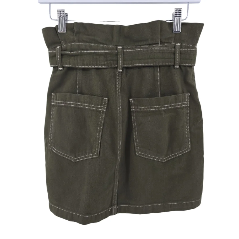 Free People Olive Green Splendor In The Grass Paper Bag Waist Denim Skirt Size 0
